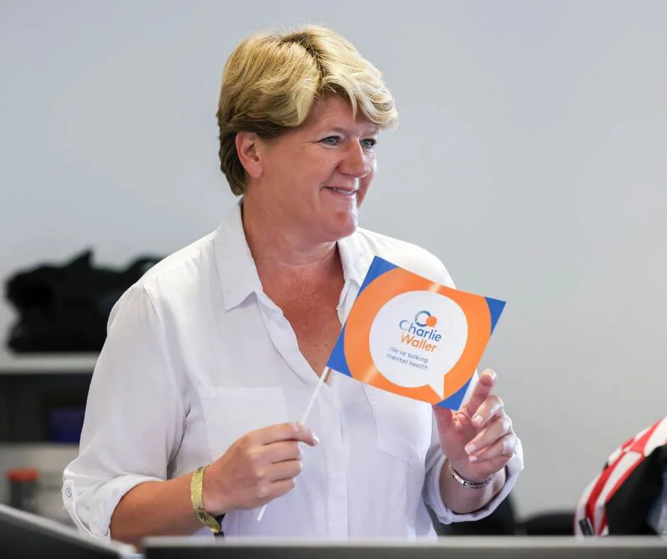 BGC Charity Day Clare Balding holding a CWT flag BGC Charity Day Clare Balding holding a CWT flag