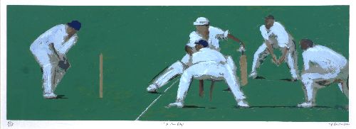 painting of men playing cricket