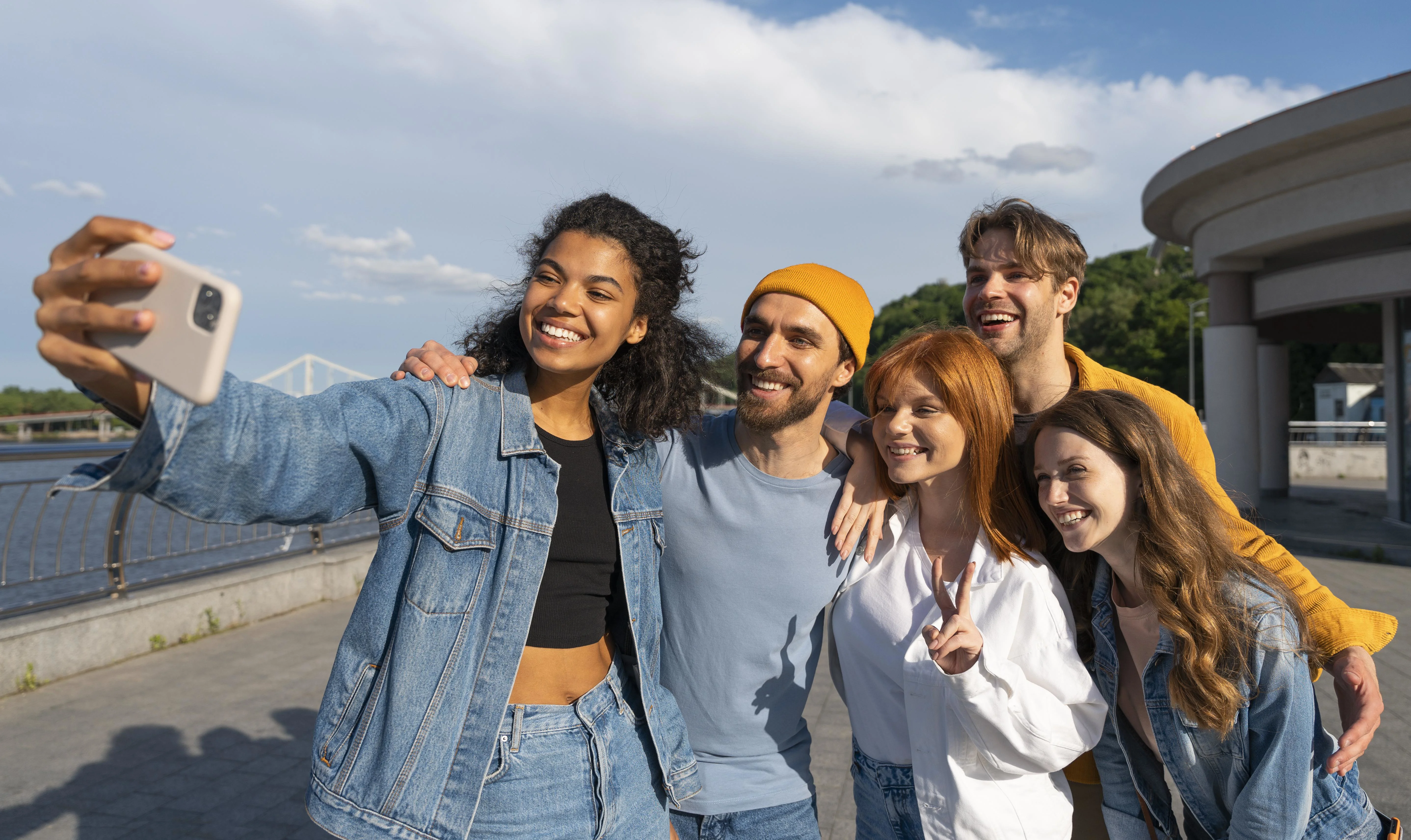 Smiley Friends Taking Selfie Together