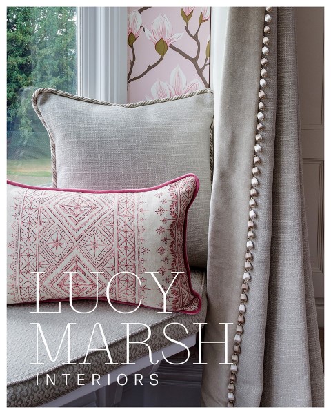 Lucy Marsh Interiors cushions displayed in window