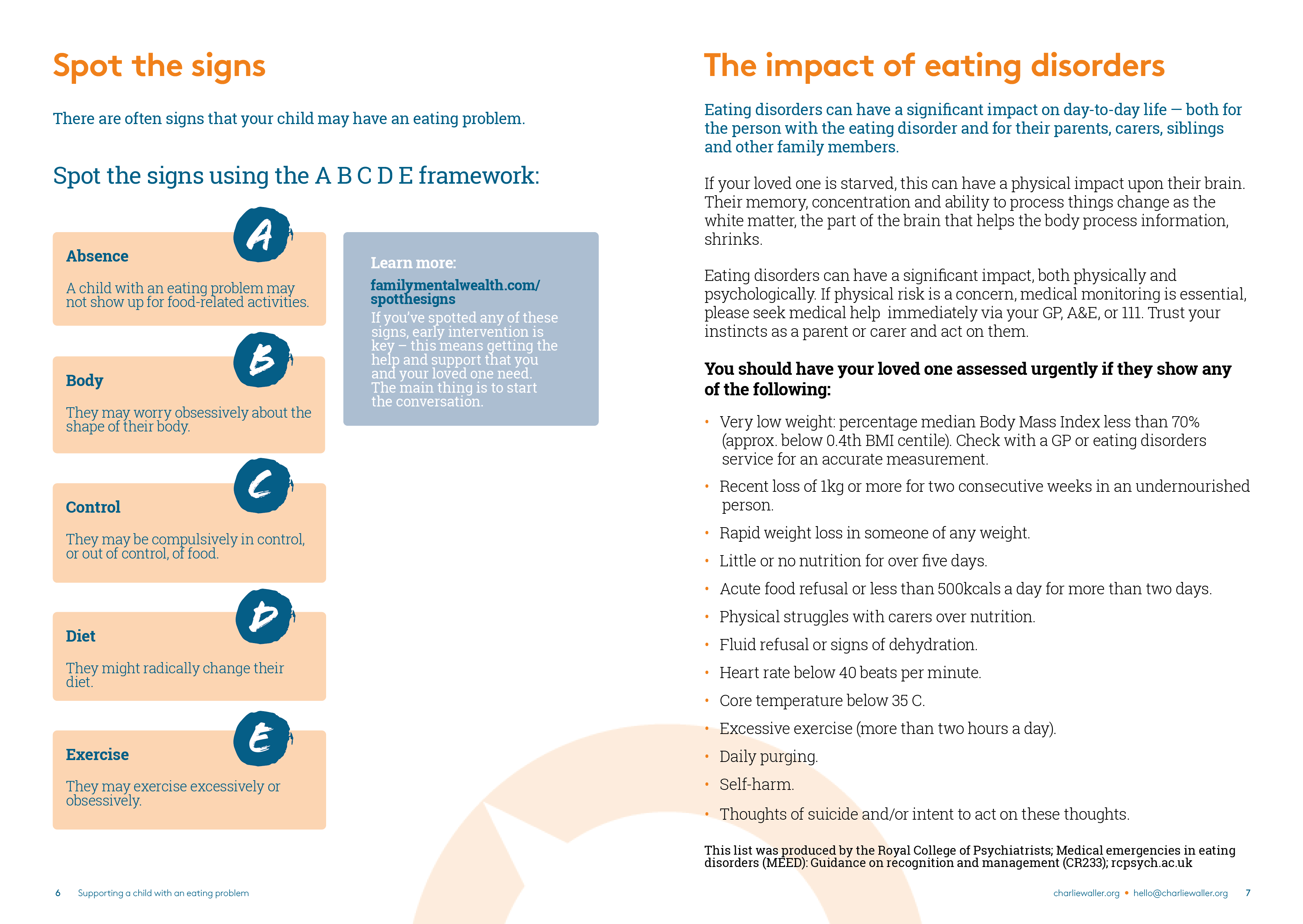 inside page spread of Supporting a child with an eating problem resource