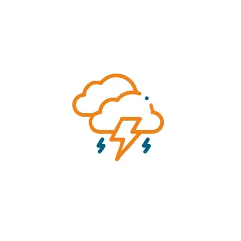 Orange clouds with lightning icon Orange clouds with lightning icon